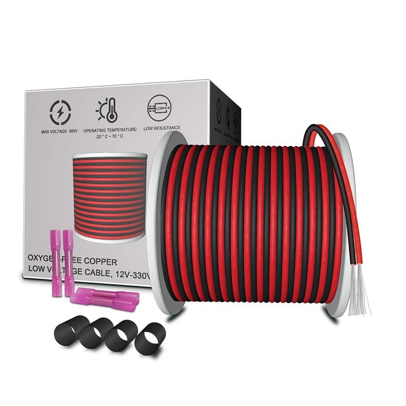 AOTOINK 65.6ft Extension Cable Wire 2 Conductor 20M 22AWG 2 Core 22 Gauge Red Black Stranded Tinned Copper for Led Strips Single Color 3528 5050, Boat Light, 12V LEDs Bulbs Lamps, Car Lighting - Image 1